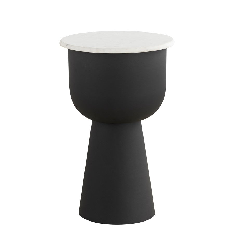 Canarm Nila 14in Round Side Table | Black Iron and White Marble Top | Living Room & Bedroom Accent | 14 x 14 x 22 in | Model 22ST157