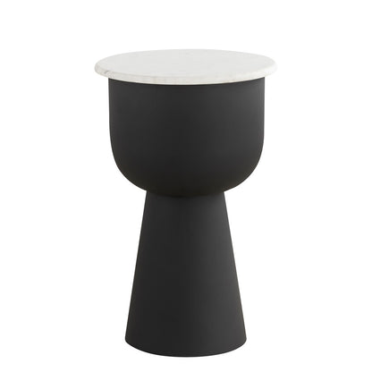 Canarm Nila 14in Round Side Table | Black Iron and White Marble Top | Living Room & Bedroom Accent | 14 x 14 x 22 in | Model 22ST157
