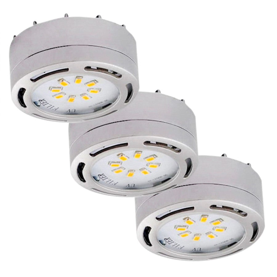 Canarm 3-Light LED Puck Light Kit | White Finish | Under Cabinet & Task Lighting | 3000K 825 Lumens 12W | Model 3580LED-PL3WHT-C