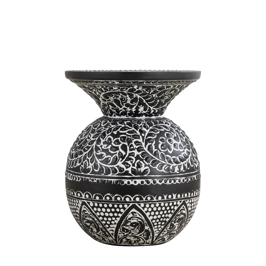 Canarm Navi 16in Round Side Table | Black Iron with White Antique Pattern | Living Room & Bedroom Accent | 16 x 16 x 20 in | Model 7521