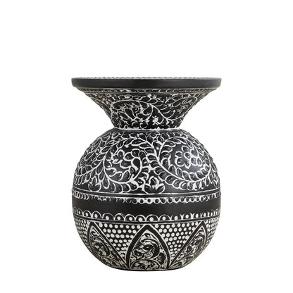 Canarm Navi 16in Round Side Table | Black Iron with White Antique Pattern | Living Room & Bedroom Accent | 16 x 16 x 20 in | Model 7521