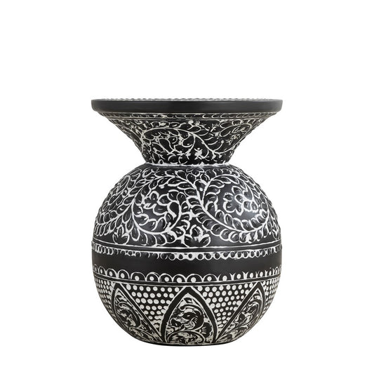Canarm Navi 16in Round Side Table | Black Iron with White Antique Pattern | Living Room & Bedroom Accent | 16 x 16 x 20 in | Model 7521