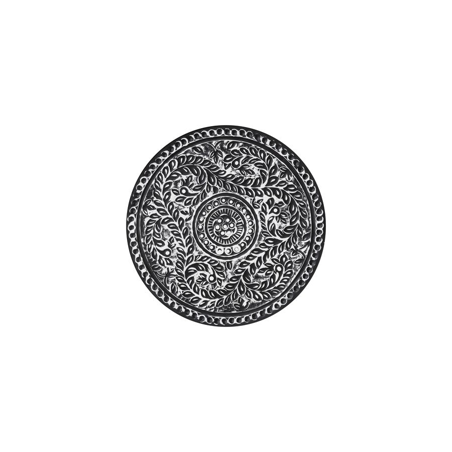 Canarm Navi 16in Round Side Table | Black Iron with White Antique Pattern | Living Room & Bedroom Accent | 16 x 16 x 20 in | Model 7521