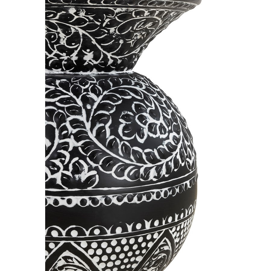 Canarm Navi 16in Round Side Table | Black Iron with White Antique Pattern | Living Room & Bedroom Accent | 16 x 16 x 20 in | Model 7521