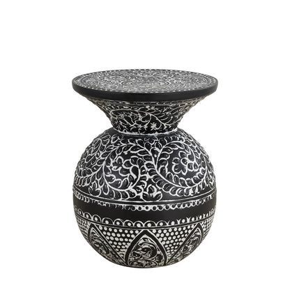 Canarm Navi 16in Round Side Table | Black Iron with White Antique Pattern | Living Room & Bedroom Accent | 16 x 16 x 20 in | Model 7521