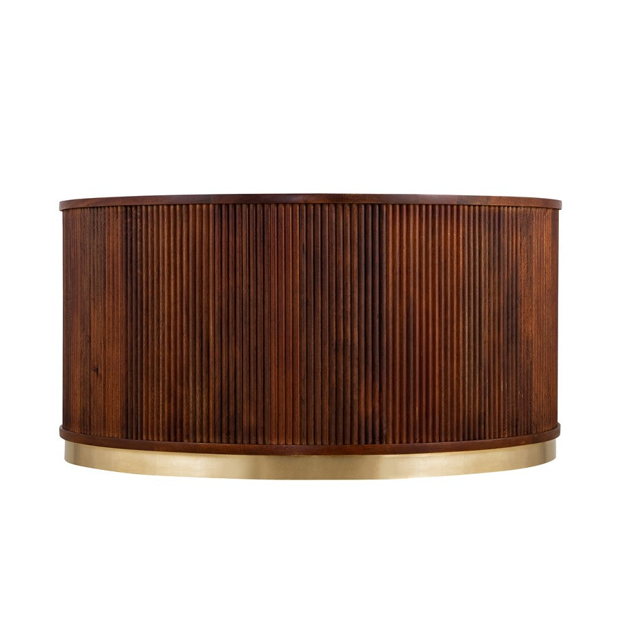 Canarm Delaney 36in Round Coffee Table | Mid-Century Medium Brown Mango Wood & Gold Trim | Living Room & Family Room | Model AF060124-06