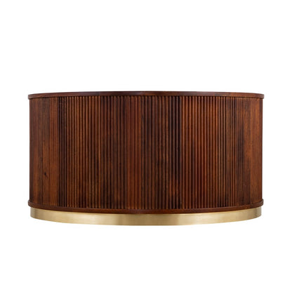 Canarm Delaney 36in Round Coffee Table | Mid-Century Medium Brown Mango Wood & Gold Trim | Living Room & Family Room | Model AF060124-06