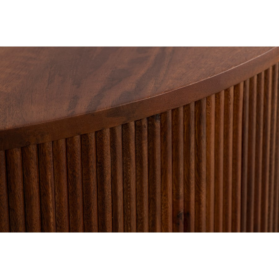 Canarm Delaney 36in Round Coffee Table | Mid-Century Medium Brown Mango Wood & Gold Trim | Living Room & Family Room | Model AF060124-06
