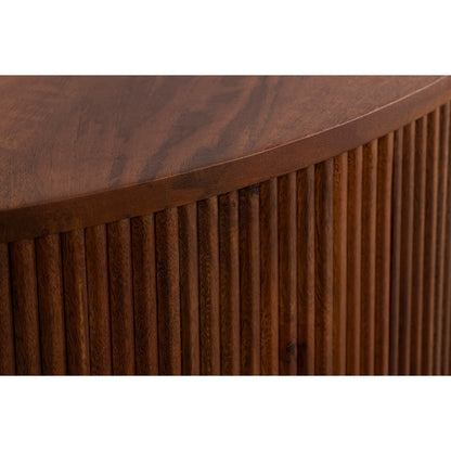 Canarm Delaney 36in Round Coffee Table | Mid-Century Medium Brown Mango Wood & Gold Trim | Living Room & Family Room | Model AF060124-06