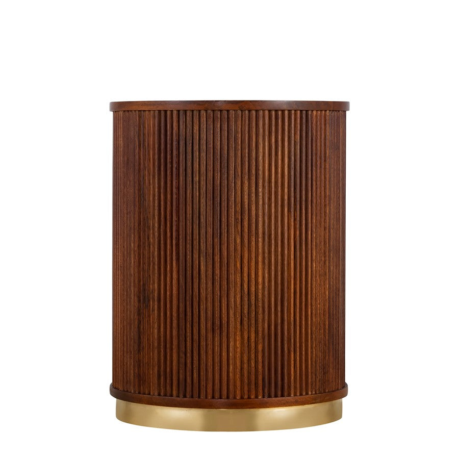 Canarm Delaney 16in Round Side Table | Mid-Century Medium Brown Mango Wood & Gold Trim | Living Room & Bedroom | 16 x 16 x 21 in | Model AF060124-07