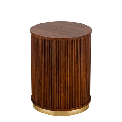 Canarm Delaney 16in Round Side Table | Mid-Century Medium Brown Mango Wood & Gold Trim | Living Room & Bedroom | 16 x 16 x 21 in | Model AF060124-07