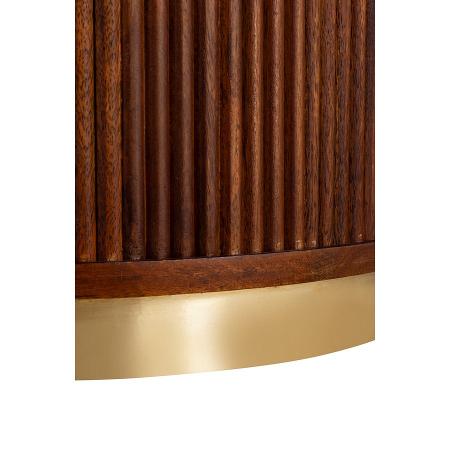 Canarm Delaney 16in Round Side Table | Mid-Century Medium Brown Mango Wood & Gold Trim | Living Room & Bedroom | 16 x 16 x 21 in | Model AF060124-07