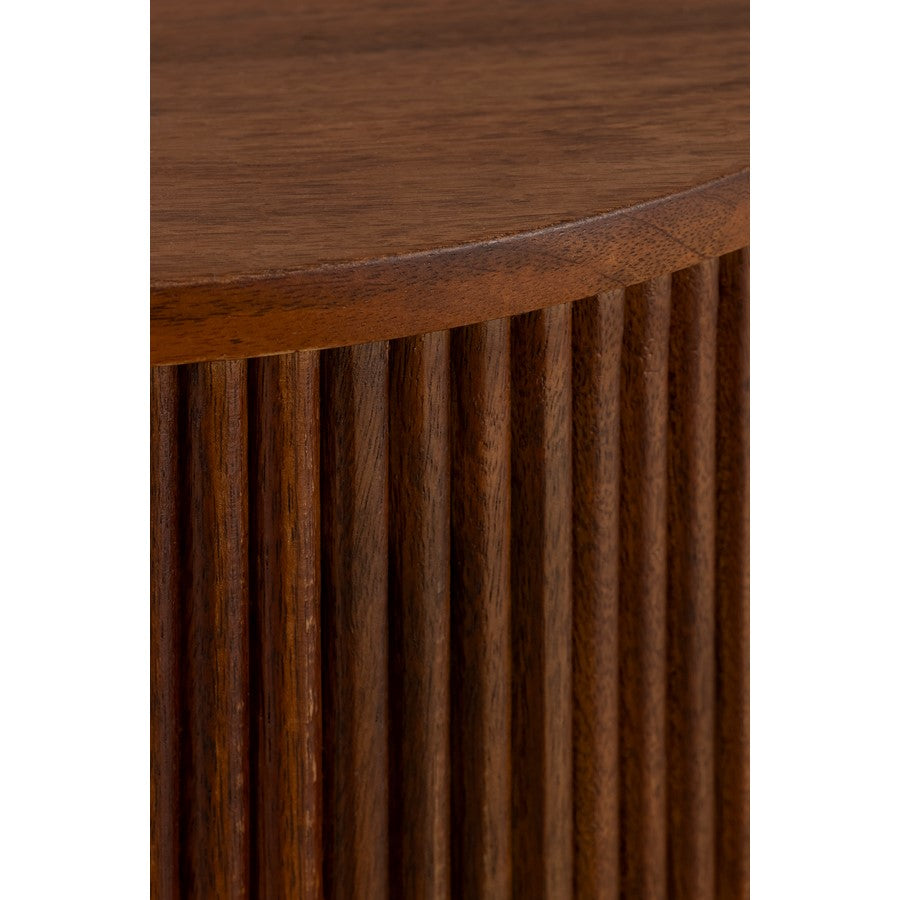 Canarm Delaney 16in Round Side Table | Mid-Century Medium Brown Mango Wood & Gold Trim | Living Room & Bedroom | 16 x 16 x 21 in | Model AF060124-07