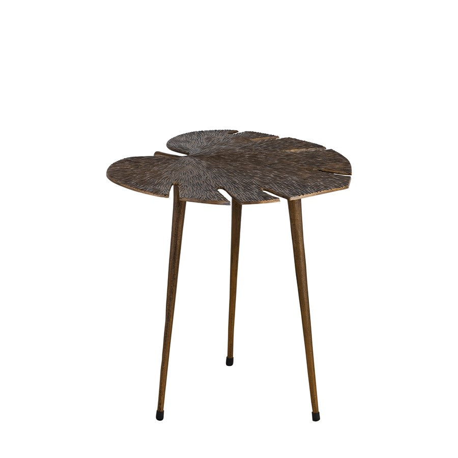 Canarm Pomeroy 16in Round Side Table | Boho Aluminum Leaf Design | Living Room & Bedroom | 16 x 18 x 18 in | Model AI-1079
