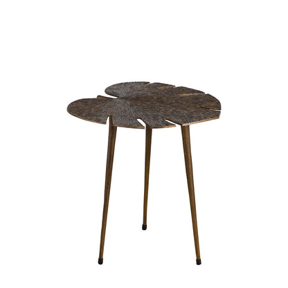 Canarm Pomeroy 16in Round Side Table | Boho Aluminum Leaf Design | Living Room & Bedroom | 16 x 18 x 18 in | Model AI-1079