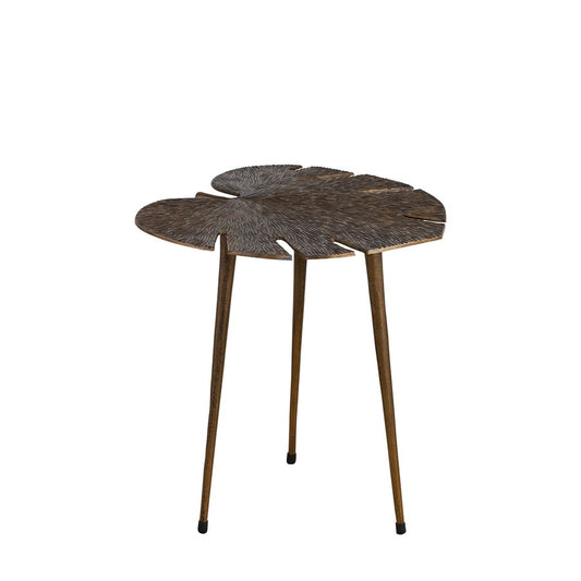 Canarm Pomeroy 16in Round Side Table | Boho Aluminum Leaf Design | Living Room & Bedroom | 16 x 18 x 18 in | Model AI-1079