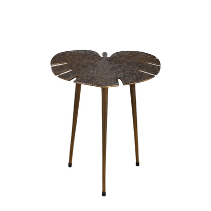 Canarm Pomeroy 16in Round Side Table | Boho Aluminum Leaf Design | Living Room & Bedroom | 16 x 18 x 18 in | Model AI-1079