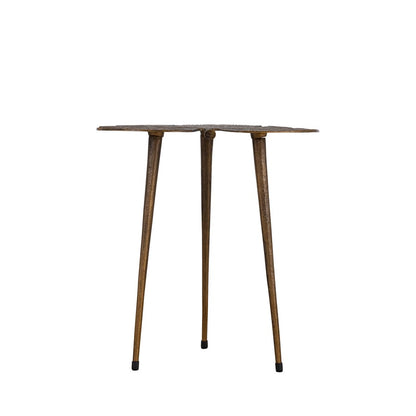 Canarm Pomeroy 16in Round Side Table | Boho Aluminum Leaf Design | Living Room & Bedroom | 16 x 18 x 18 in | Model AI-1079