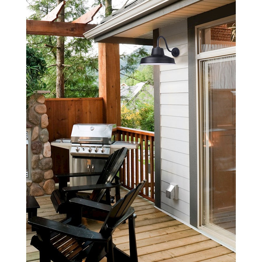 Canarm Landis 14in 1-Light Outdoor Flush Mount | Black Steel | Porch & Entryway | 14 x 21 x 12 in | Model BL14WACBK