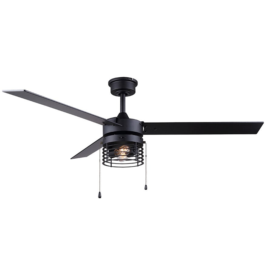 Canarm Alder 52in 3-Light Ceiling Fan | Matte Black and Black Plywood Blades | Living Room & Bedroom | 52 x 52 x 16 in | Model CF52ALD3BK