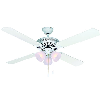 Canarm Chateau IV 52in 3-Light Ceiling Fan | Traditional White and Frosted Glass | Bedroom & Living Room | 52 x 52 x 17 in | Model CF52CH44WH