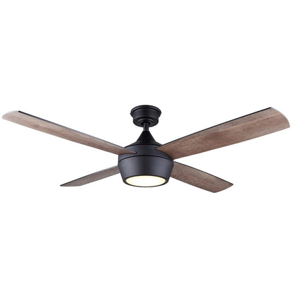 Canarm Judson 52in 1-Light Ceiling Fan | Modern Matte Black and Black Plywood Blades | Living Room & Bedroom | 52 x 52 x 14 in | Model CF52JUD4BK
