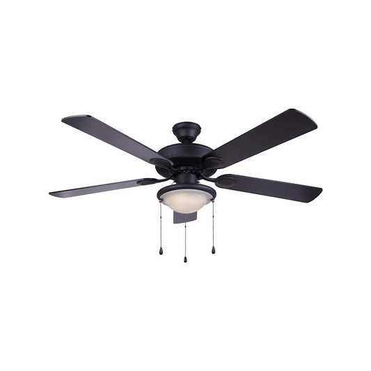 Canarm Kincade 52in 5-Blade Ceiling Fan | Matte Black and Alabaster Glass | Bedroom & Living Room | 52 x 52 x 14 in | Model CF52KIN5BK