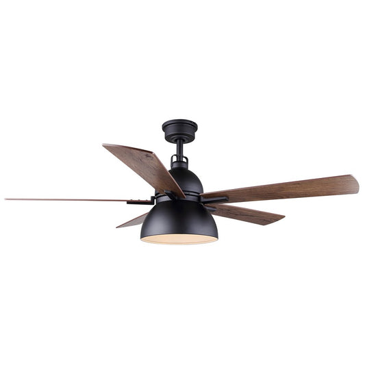 Canarm Lyric 52in 2-Light Ceiling Fan | Matte Black Steel and Brown Plywood Blades | Living Room & Covered Patio | 52 x 52 x 19 in | Model CF52LYR5BK