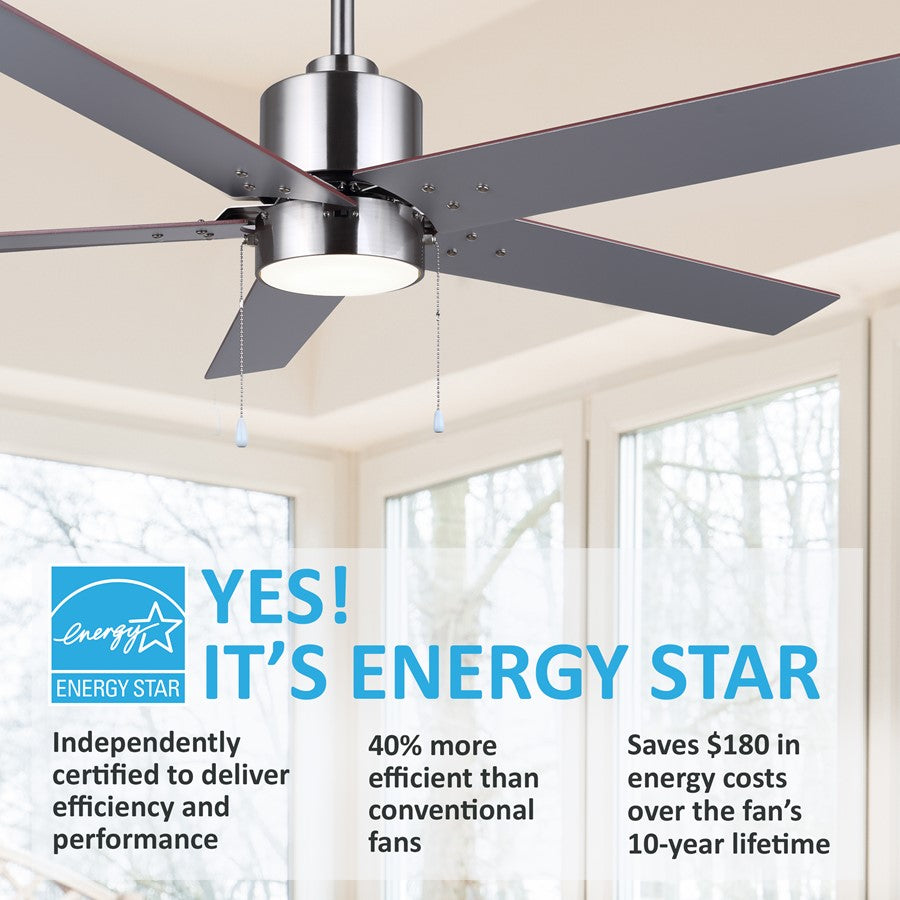 Canarm Romy 52in 1-Light Ceiling Fan | Brushed Nickel and Brown | Living Room, Bedroom & Covered Patio | 52 x 52 x 16 in | Model CF52ROM5BN-ES