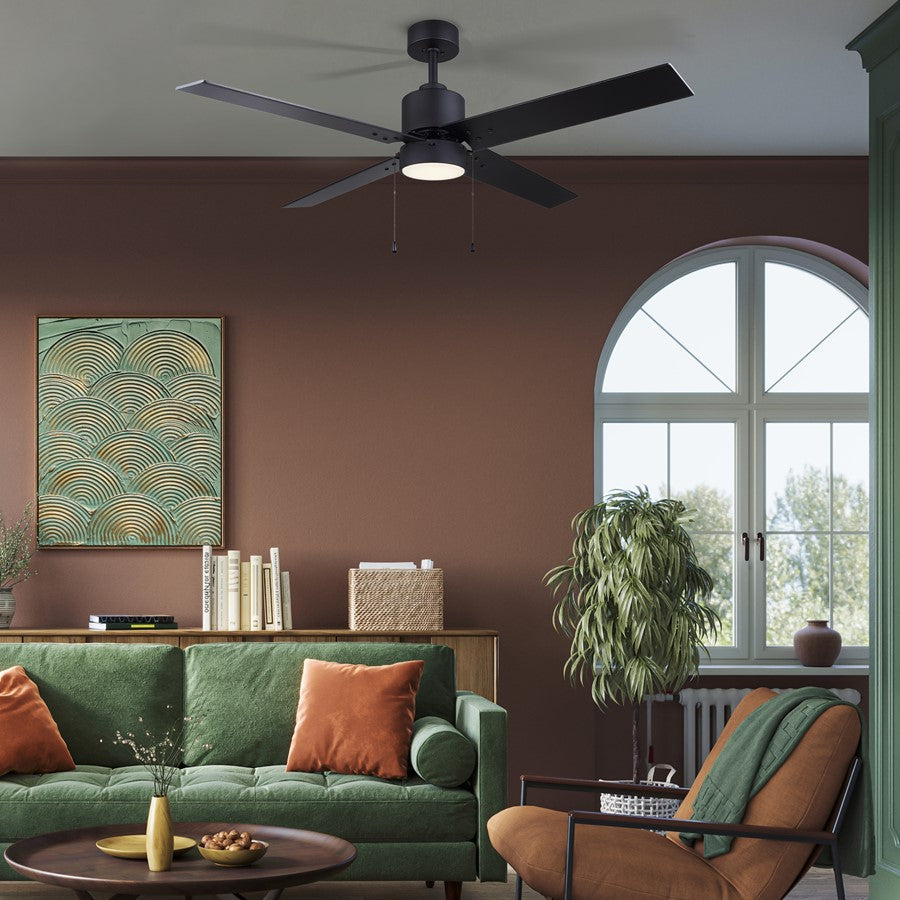Canarm Tempest 52in LED Ceiling Fan | Matte Black Steel | Living Room & Covered Patio | 52 x 52 x 16 in | Model CF52TAT4BK-ES