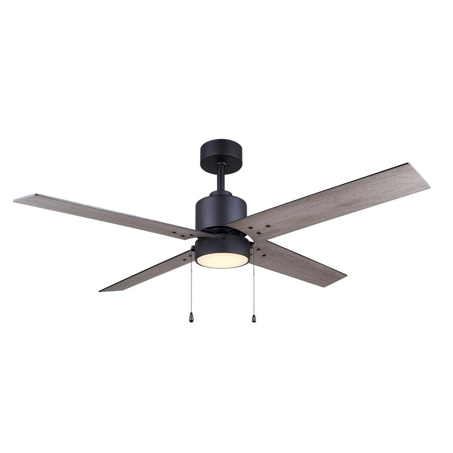 Canarm Tempest 52in LED Ceiling Fan | Matte Black Steel | Living Room & Covered Patio | 52 x 52 x 16 in | Model CF52TAT4BK-ES