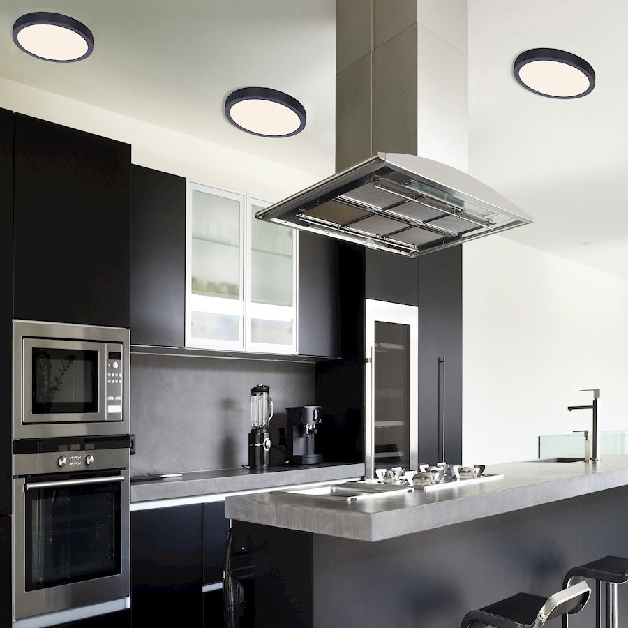 Canarm 15in 1-Light LED Round Flush Mount | Matte Black | Bathroom & Hallway | 15 x 15 x 1 in | Model DL-15C-30FC-BK-C