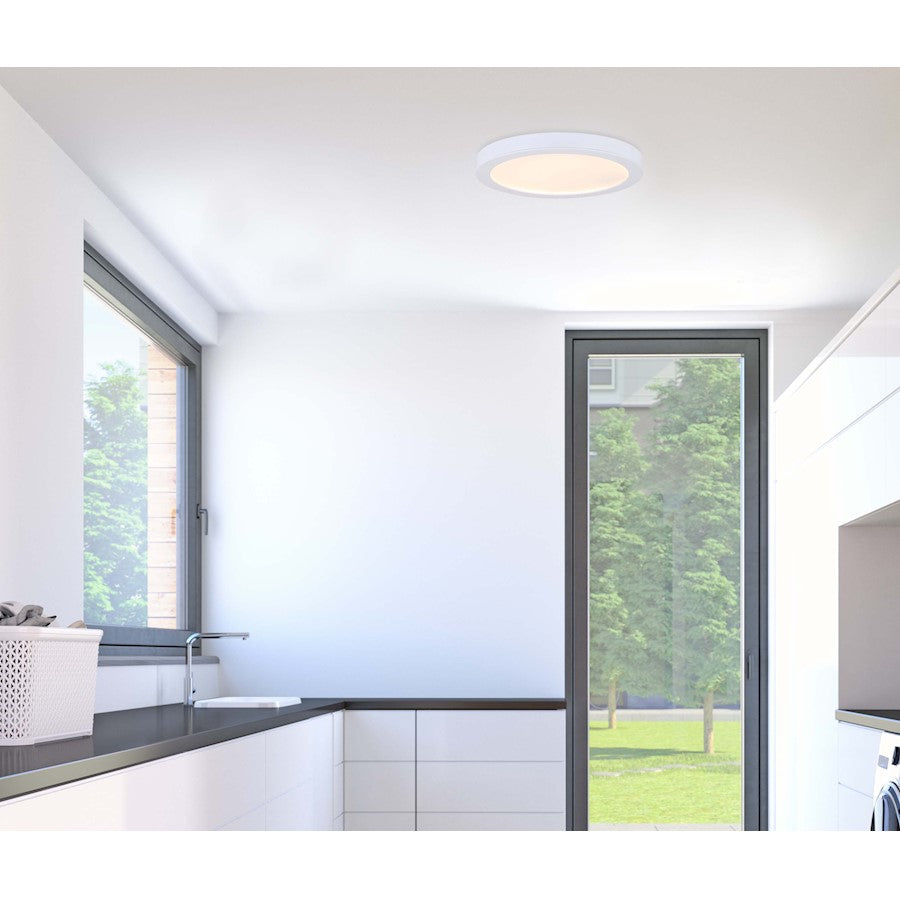 Canarm LED Disc 15in 1-Light Flush Mount | Modern Matte White and White Acrylic | Hallway & Bedroom Ceiling Light | Model DL-15C-30FC-WH-C