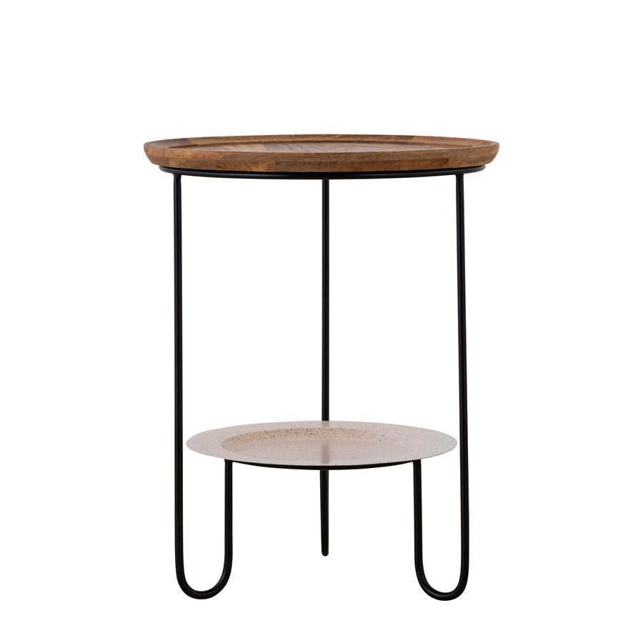 Canarm Shylah 17.5in Round Side Table | Black Iron Frame & Natural Wood Top | Living Room & Bedroom | 17.5 x 17.5 x 22.25 in | Model HSD-10685-A