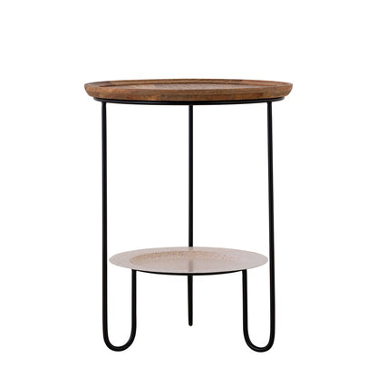 Canarm Shylah 17.5in Round Side Table | Black Iron Frame & Natural Wood Top | Living Room & Bedroom | 17.5 x 17.5 x 22.25 in | Model HSD-10685-A