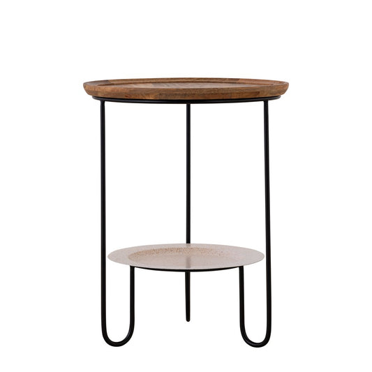 Canarm Shylah 17.5in Round Side Table | Black Iron Frame & Natural Wood Top | Living Room & Bedroom | 17.5 x 17.5 x 22.25 in | Model HSD-10685-A