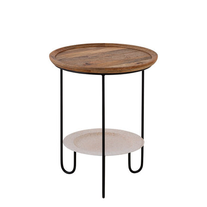 Canarm Shylah 17.5in Round Side Table | Black Iron Frame & Natural Wood Top | Living Room & Bedroom | 17.5 x 17.5 x 22.25 in | Model HSD-10685-A