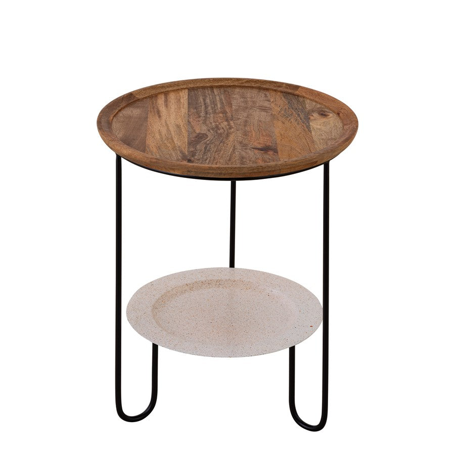 Canarm Shylah 17.5in Round Side Table | Black Iron Frame & Natural Wood Top | Living Room & Bedroom | 17.5 x 17.5 x 22.25 in | Model HSD-10685-A