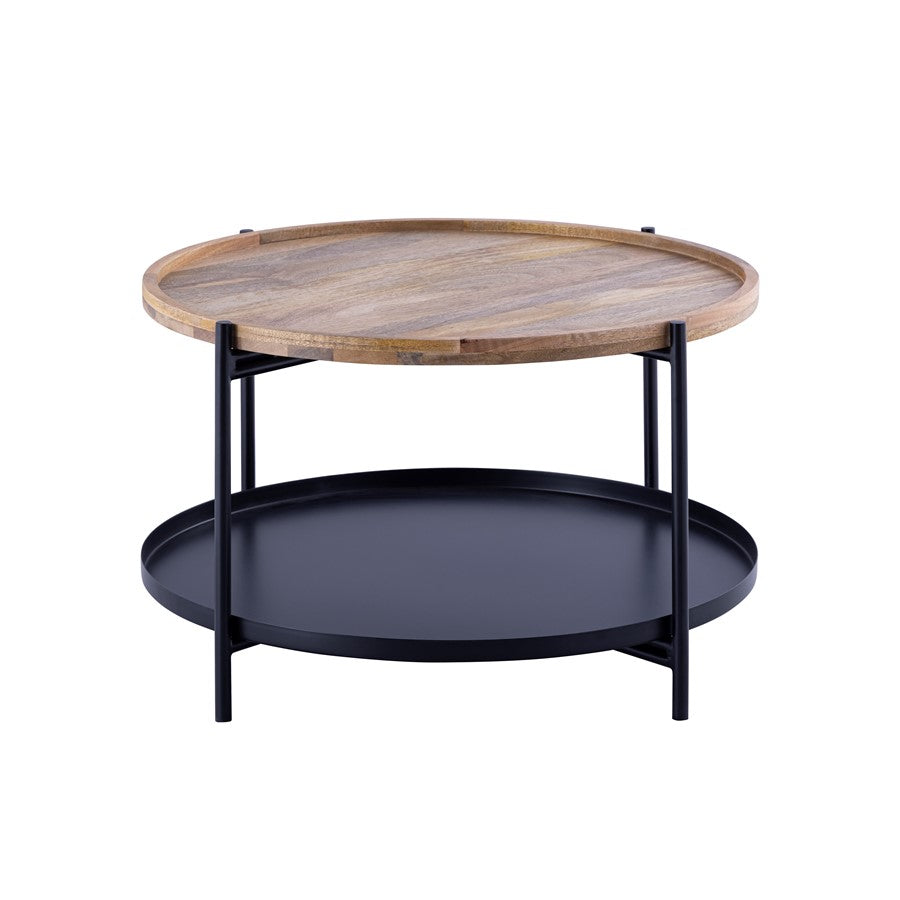 Canarm Calin 31.5in Round Coffee Table | Black Iron Frame & Natural Wood Top | Living Room & Family Room | 31.5 x 31.5 x 19.5 in | Model HSD-10732