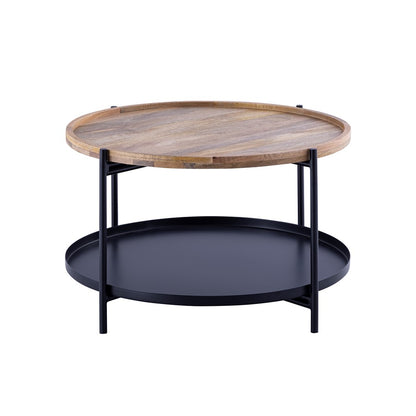 Canarm Calin 31.5in Round Coffee Table | Black Iron Frame & Natural Wood Top | Living Room & Family Room | 31.5 x 31.5 x 19.5 in | Model HSD-10732