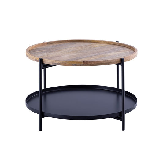 Canarm Calin 31.5in Round Coffee Table | Black Iron Frame & Natural Wood Top | Living Room & Family Room | 31.5 x 31.5 x 19.5 in | Model HSD-10732