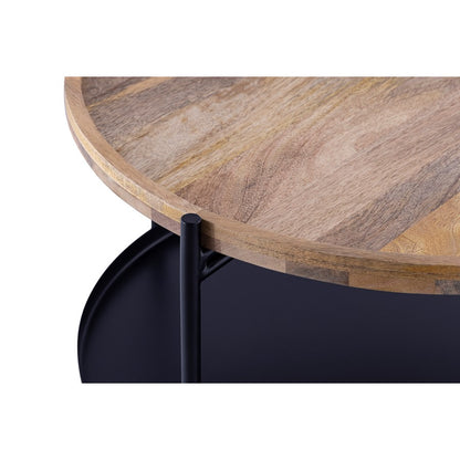 Canarm Calin 31.5in Round Coffee Table | Black Iron Frame & Natural Wood Top | Living Room & Family Room | 31.5 x 31.5 x 19.5 in | Model HSD-10732
