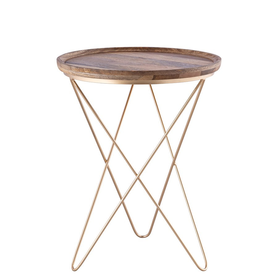 Canarm Reva 17in Square Side Table | Black Iron Frame and Natural Wood Top | Living Room & Bedroom Accent | 17 x 17 x 22 in | Model HSD-5617-KD