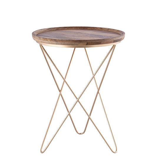 Canarm Reva 17in Square Side Table | Black Iron Frame and Natural Wood Top | Living Room & Bedroom Accent | 17 x 17 x 22 in | Model HSD-5617-KD