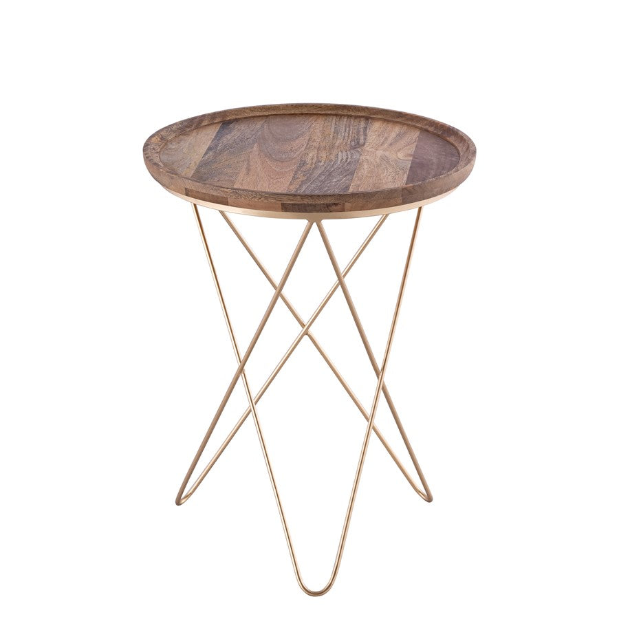 Canarm Reva 17in Square Side Table | Black Iron Frame and Natural Wood Top | Living Room & Bedroom Accent | 17 x 17 x 22 in | Model HSD-5617-KD