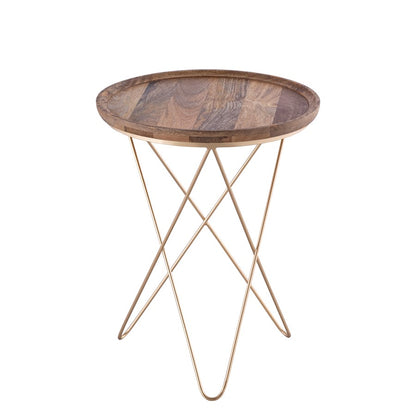 Canarm Reva 17in Square Side Table | Black Iron Frame and Natural Wood Top | Living Room & Bedroom Accent | 17 x 17 x 22 in | Model HSD-5617-KD