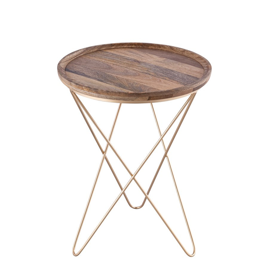Canarm Reva 17in Square Side Table | Black Iron Frame and Natural Wood Top | Living Room & Bedroom Accent | 17 x 17 x 22 in | Model HSD-5617-KD