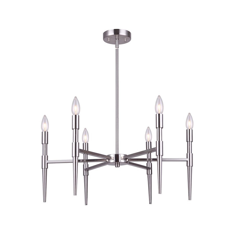 Canarm Florence 24in 6-Light Chandelier | Brushed Nickel Metal | Dining Room & Living Room | 24 x 24 x 22 in | Model ICH1009A06BN24