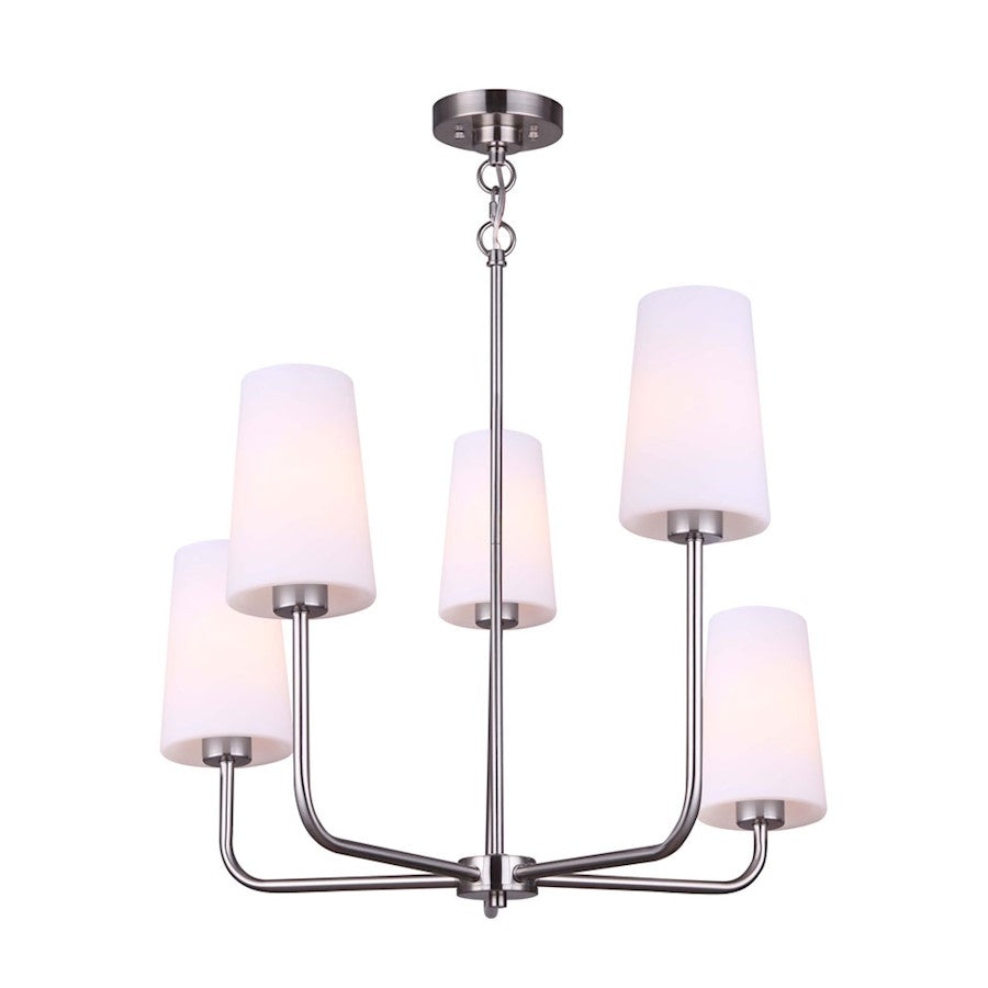 Canarm Vita 26in 5-Light Linear Chandelier | Brushed Nickel | Dining Room & Kitchen Island | 25.5 x 26 x 25.5 in | Model ICH1012A05BN