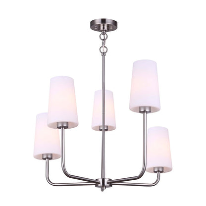 Canarm Vita 26in 5-Light Linear Chandelier | Brushed Nickel | Dining Room & Kitchen Island | 25.5 x 26 x 25.5 in | Model ICH1012A05BN